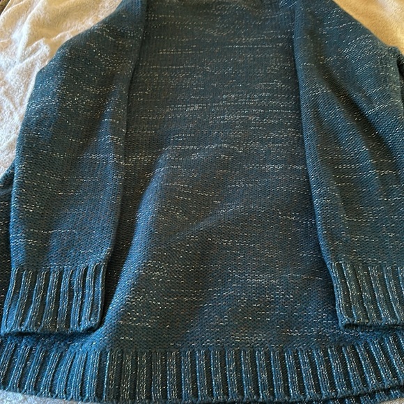 Soft Surroundings Teal Cable-Knit Scoop Neck Sweater with Metallic Thread - Picture 3 of 4